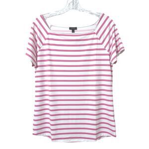 Talbots Women’s Square-Neck Short Sleeve Sporty Top Pink White Stripe Small